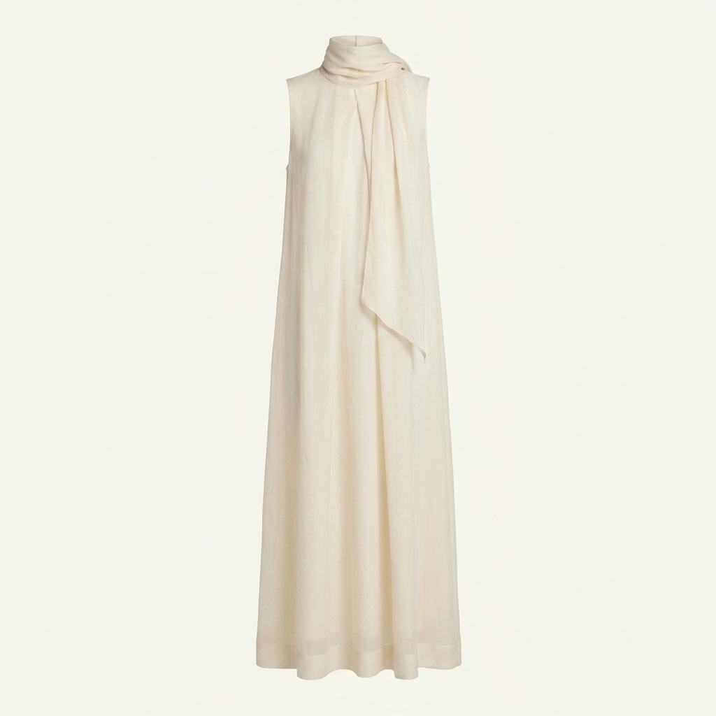 킨더살몬 Cecil Scarf Dress Ecru 1