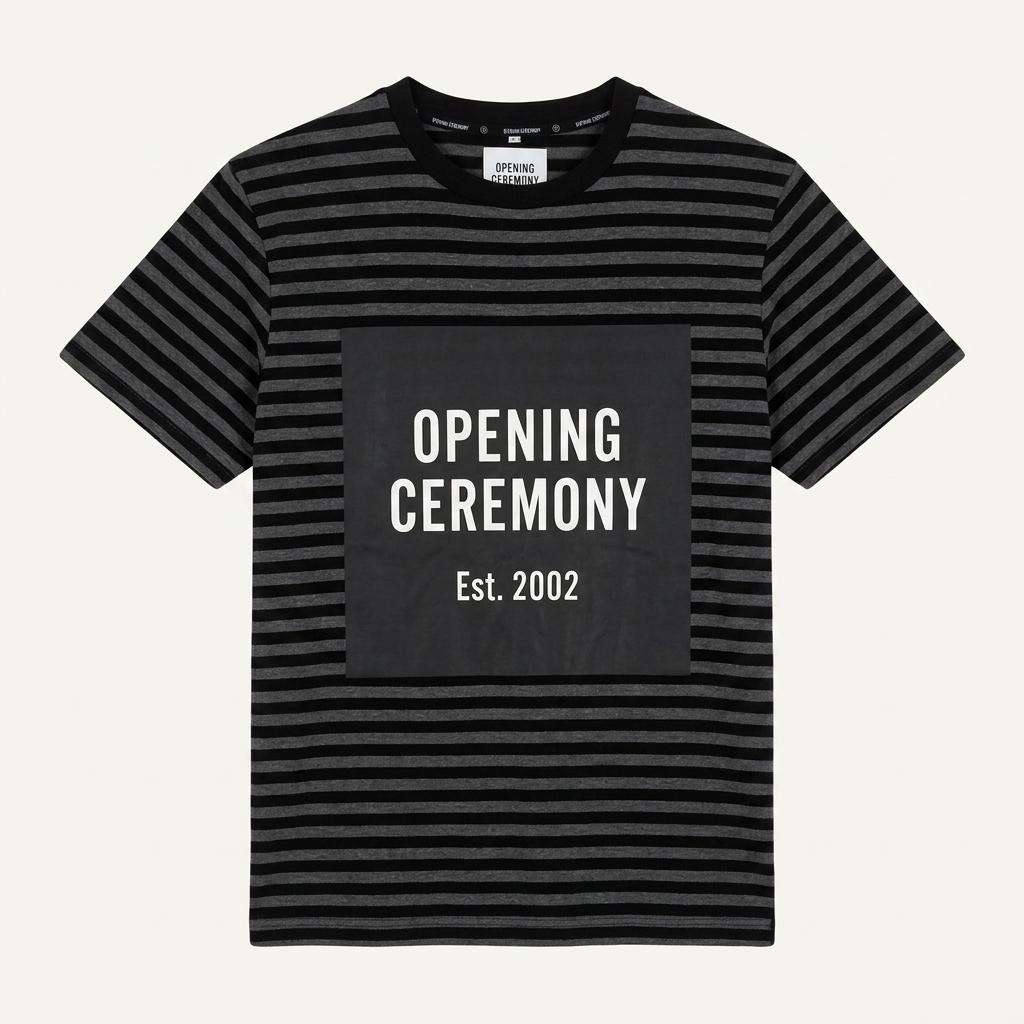 오프닝 세레모니 OPENING CEREMONY 검정 스트라이프 반팔티셔츠 XS [A716] 1