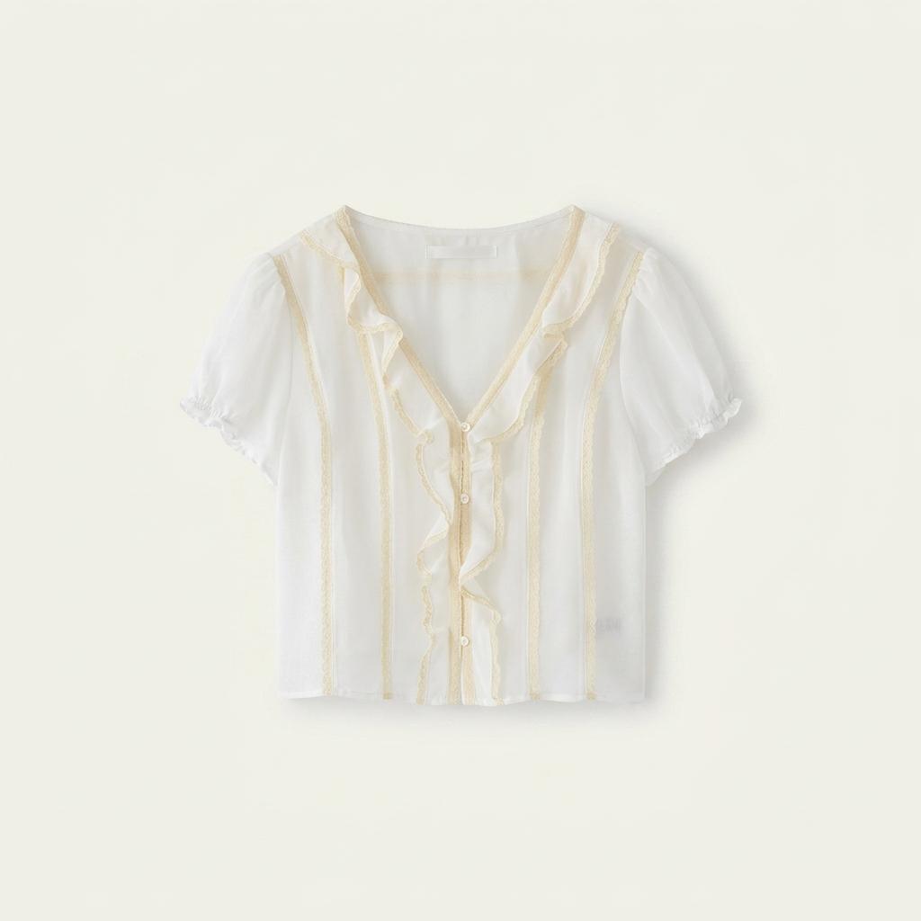 [카리나 착용] 타낫 T/T Eve ruffle blouse (ivory) 1