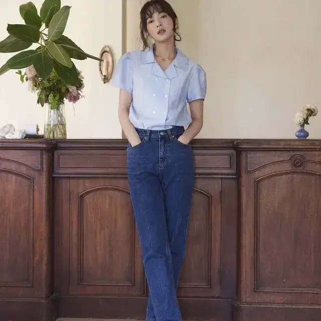 가격내림) 헤더먼트 더블 카라 블라우스 스카이블루 3