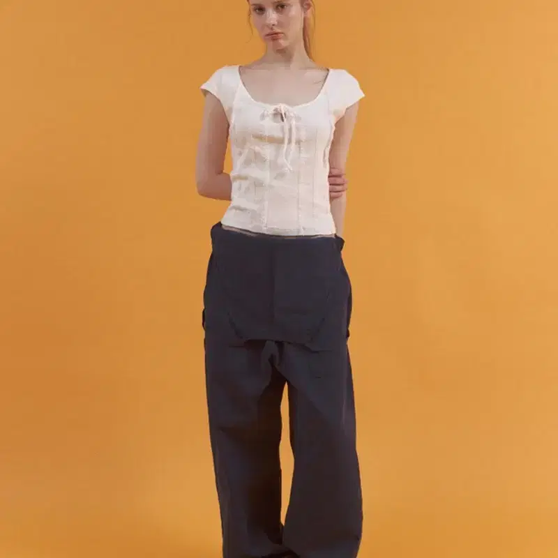 새상품)헤더먼트 soft jersey lace top 화이트 반팔 3