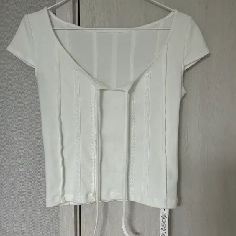 새상품)헤더먼트 soft jersey lace top 화이트 반팔 5