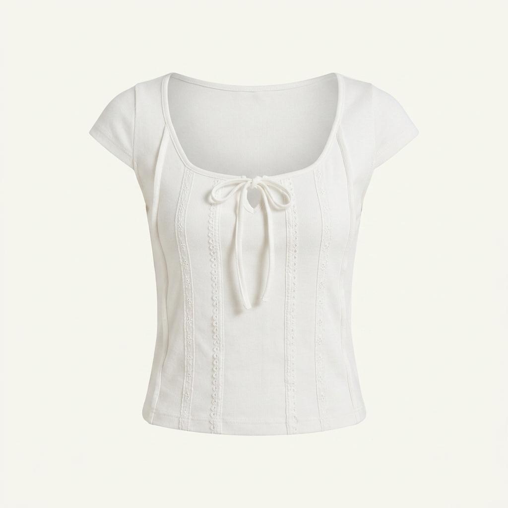 새상품)헤더먼트 soft jersey lace top 화이트 반팔 1