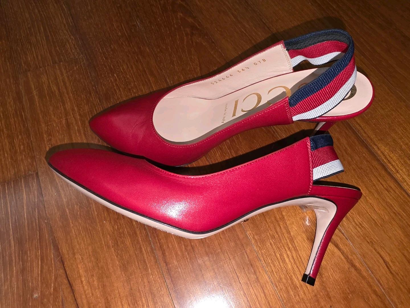 정품 구찌 레드 웹 슬링백 펌프스 36.5 / 더스트백 포함 3