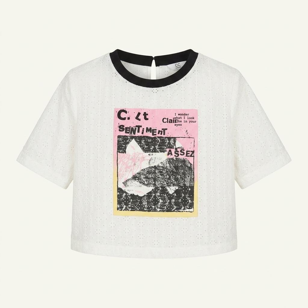 CC콜렉트 아이보리 자수 펀칭 크롭 티셔츠 1