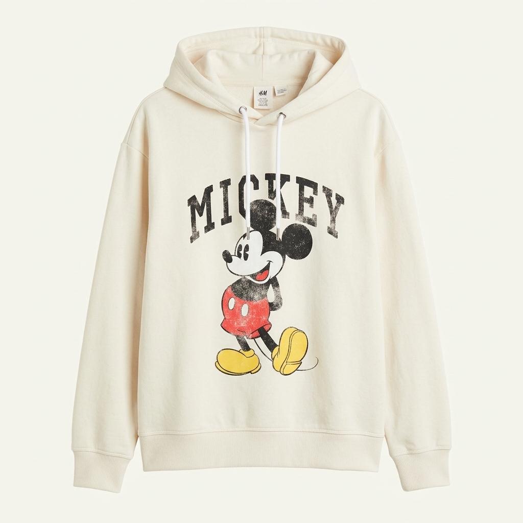 H&M 미키마우스 프린팅 후드티 아이보리