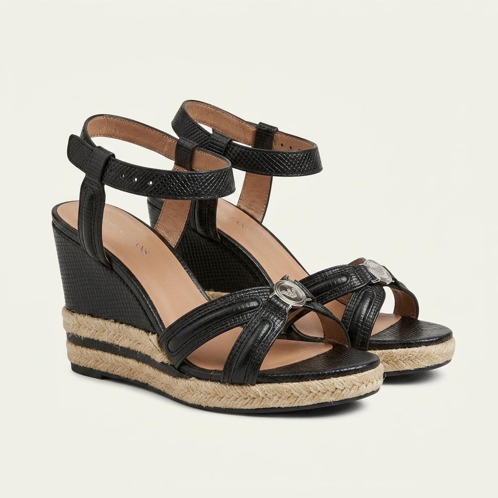 Armani jeans 블랙 웨지 에스파드리 샌들 235 1