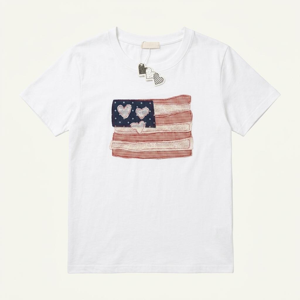 로긴 USA 배너 레이스 패치 반팔 티셔츠