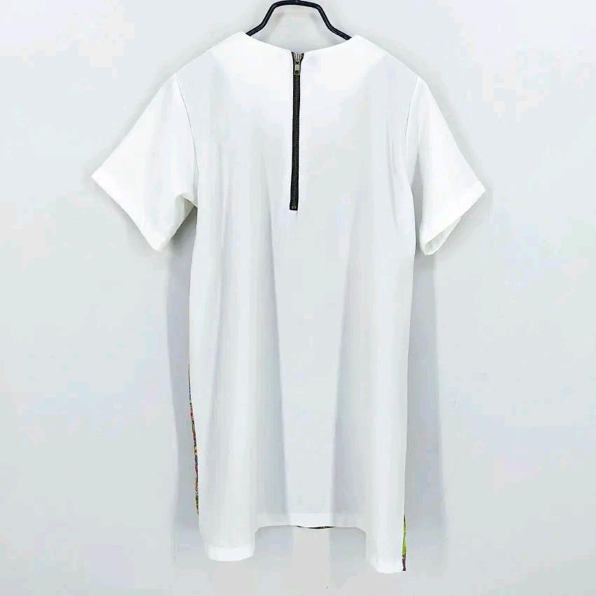 빈티지 여성 여름 배색 롱반팔티 화이트 (HU46379) 3