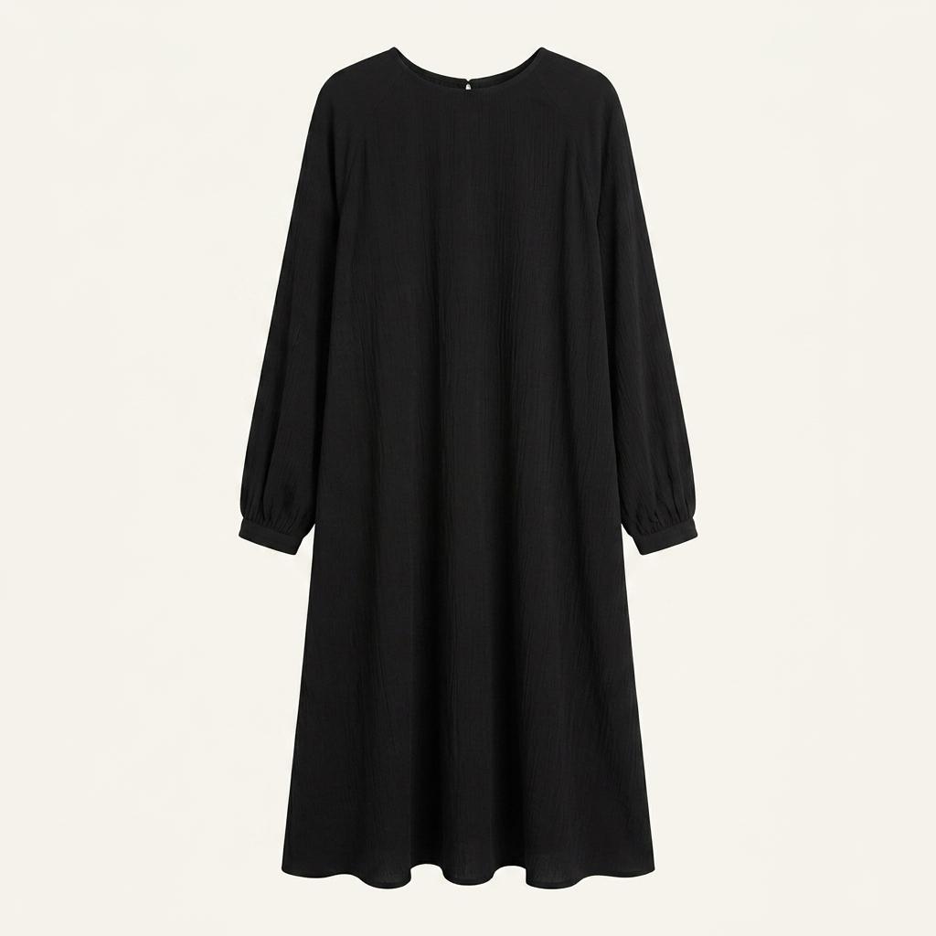 H&M 블랙 비스코스 라운드넥 미디 원피스