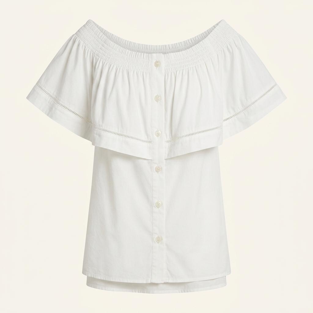 S 도나카란 DKNY 화이트 오프숄더 블라우스 E516