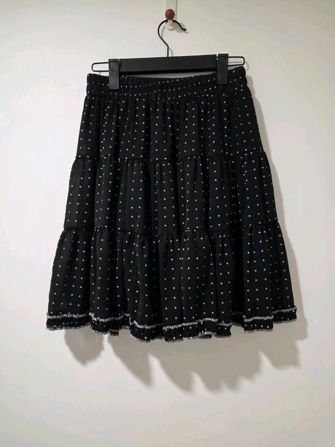 블랙 도트 캉캉 미디 스커트 2