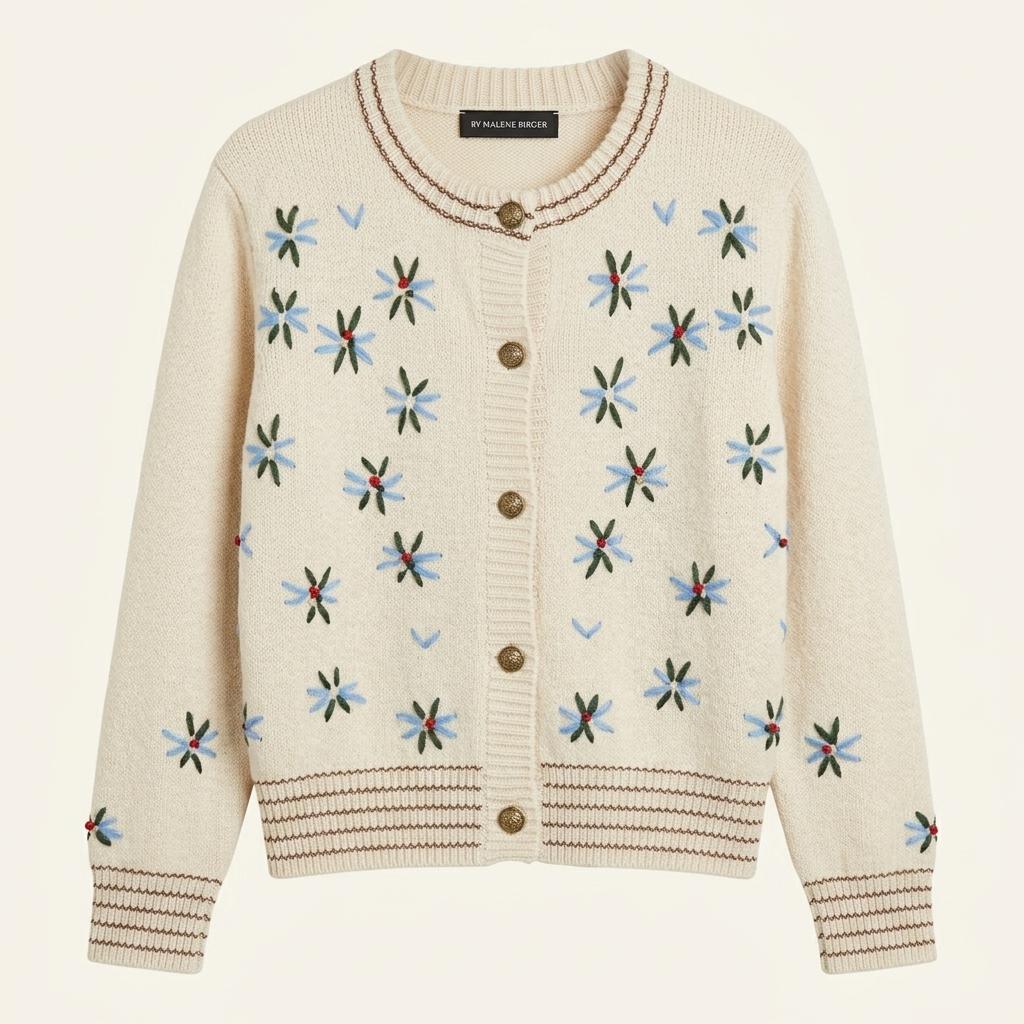 BY MALENE BIRGER 플라워 자수 라운드 카디건 아이보리