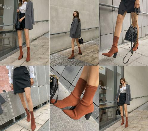 #레드브라운 225-뾰족코 9cm 삭스앵클부츠-새상품 5
