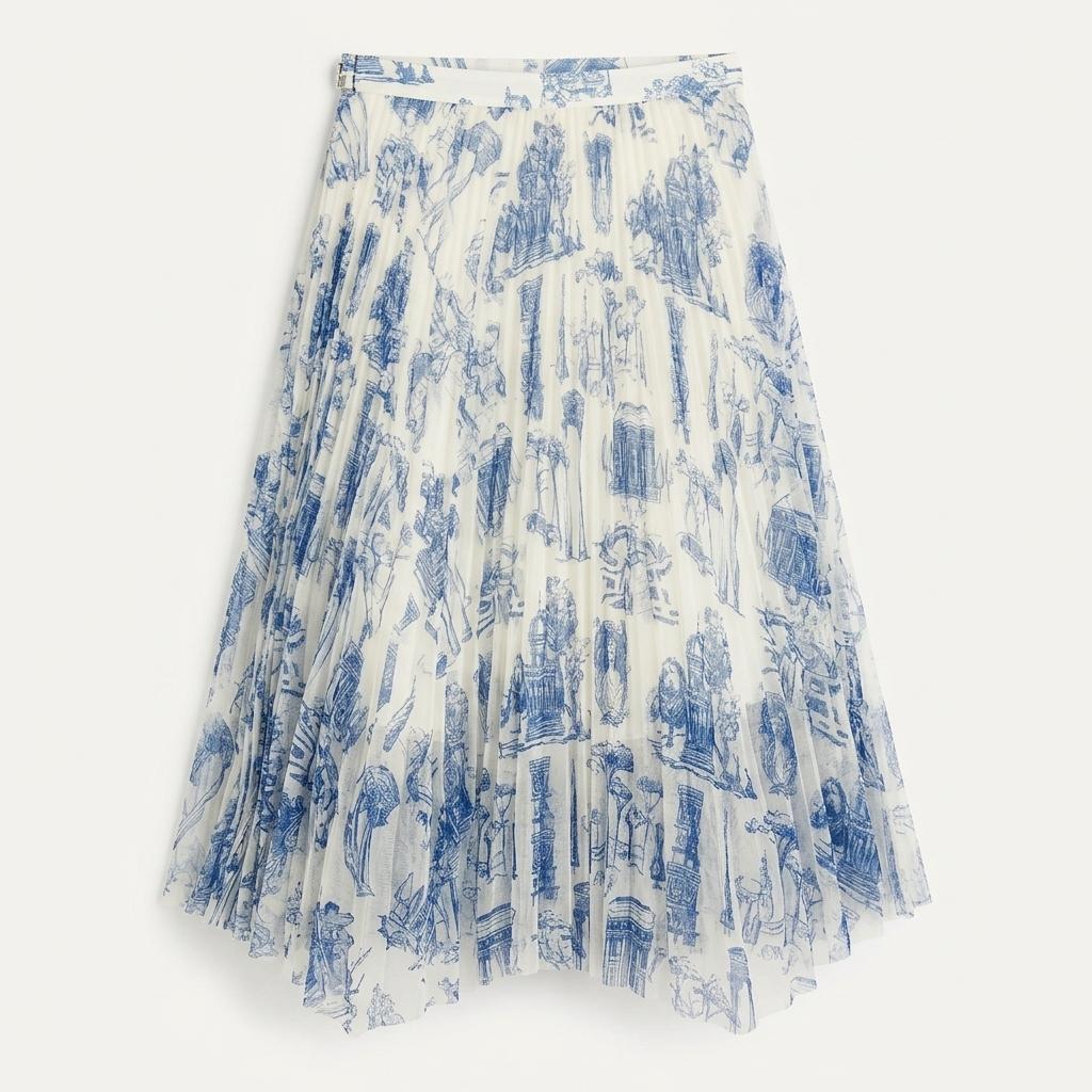 H&M 그래픽 프린트 플리츠 롱스커트