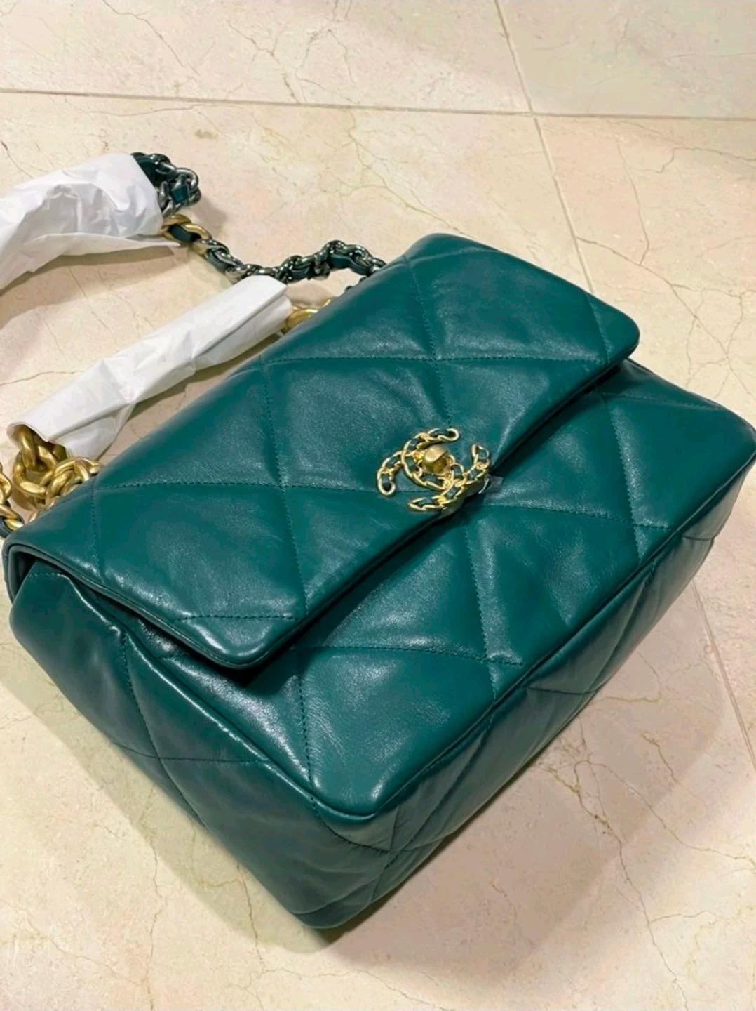 CHANEL 샤넬 19백 램스킨 라지 청록 그린 5