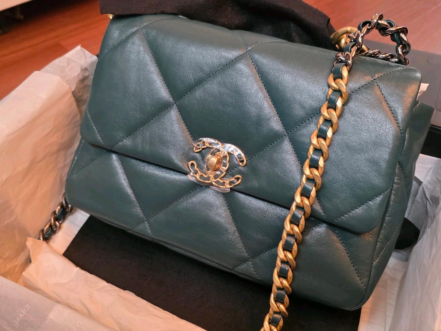 CHANEL 샤넬 19백 램스킨 라지 청록 그린 11