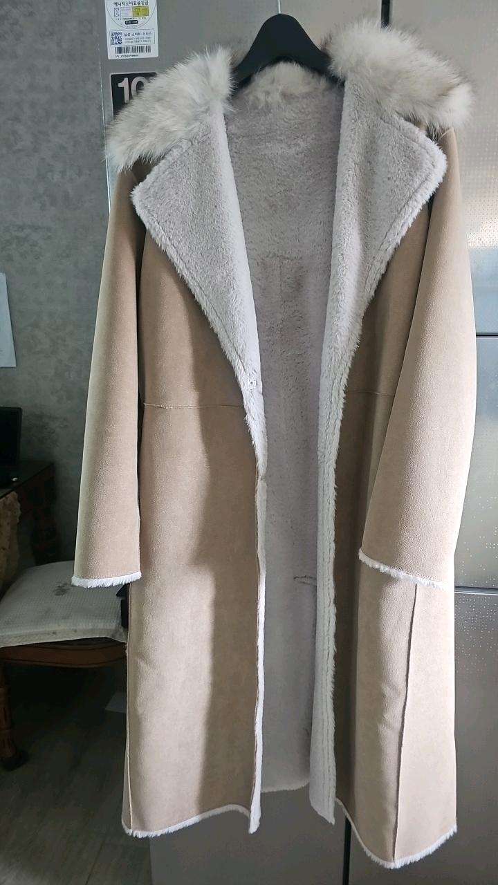 퍼 칼라 베이지 무스탕 롱 코트 4