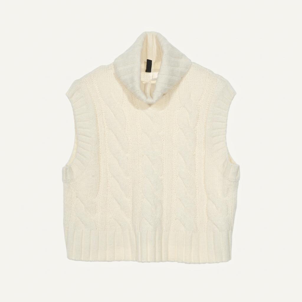 H&M 꽈배기 터틀넥 니트 조끼 아이보리
