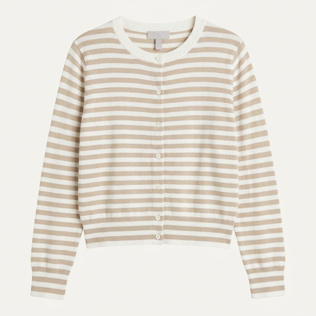[H&M] 스트라이프 라운드넥 카디건 - 베이지 1
