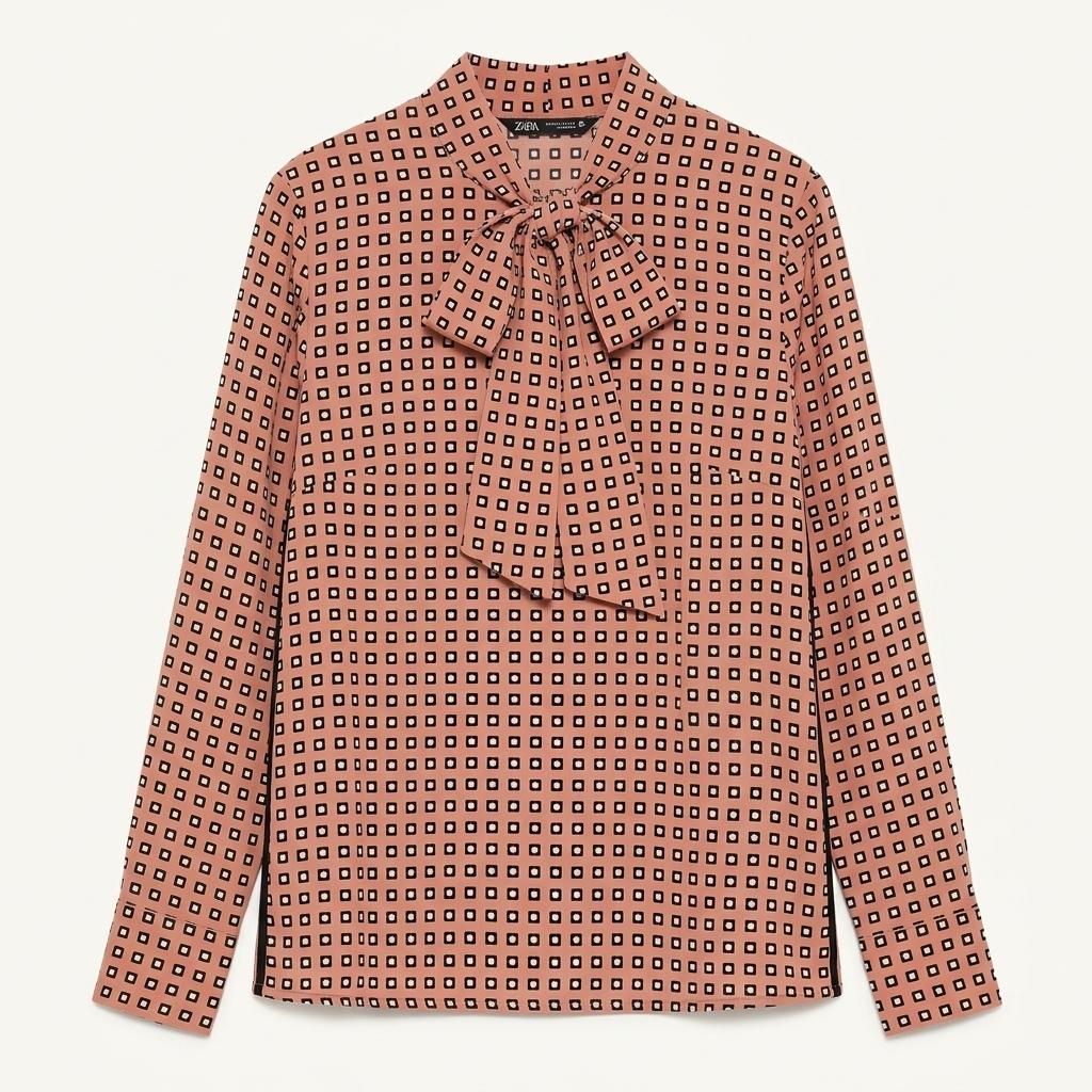 자라 ZARA 기하학 패턴 타이넥 블라우스 / 리본 타이 블라우스