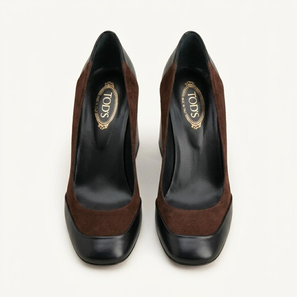 토즈 TODS 가죽 스웨이드 배색 펌프스 힐