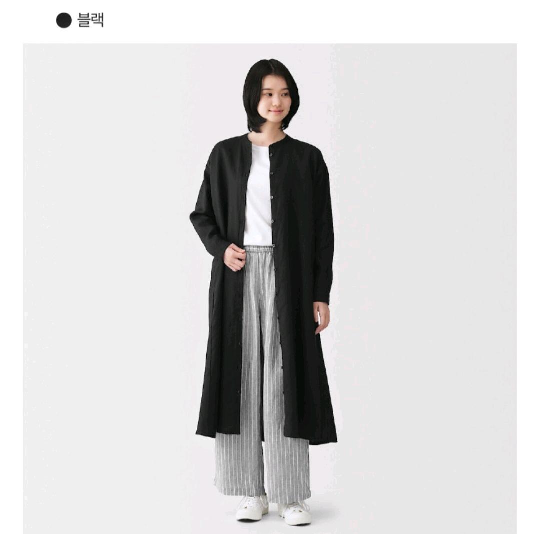 무인양품 워싱 리넨 긴소매 셔츠 원피스 블랙 9