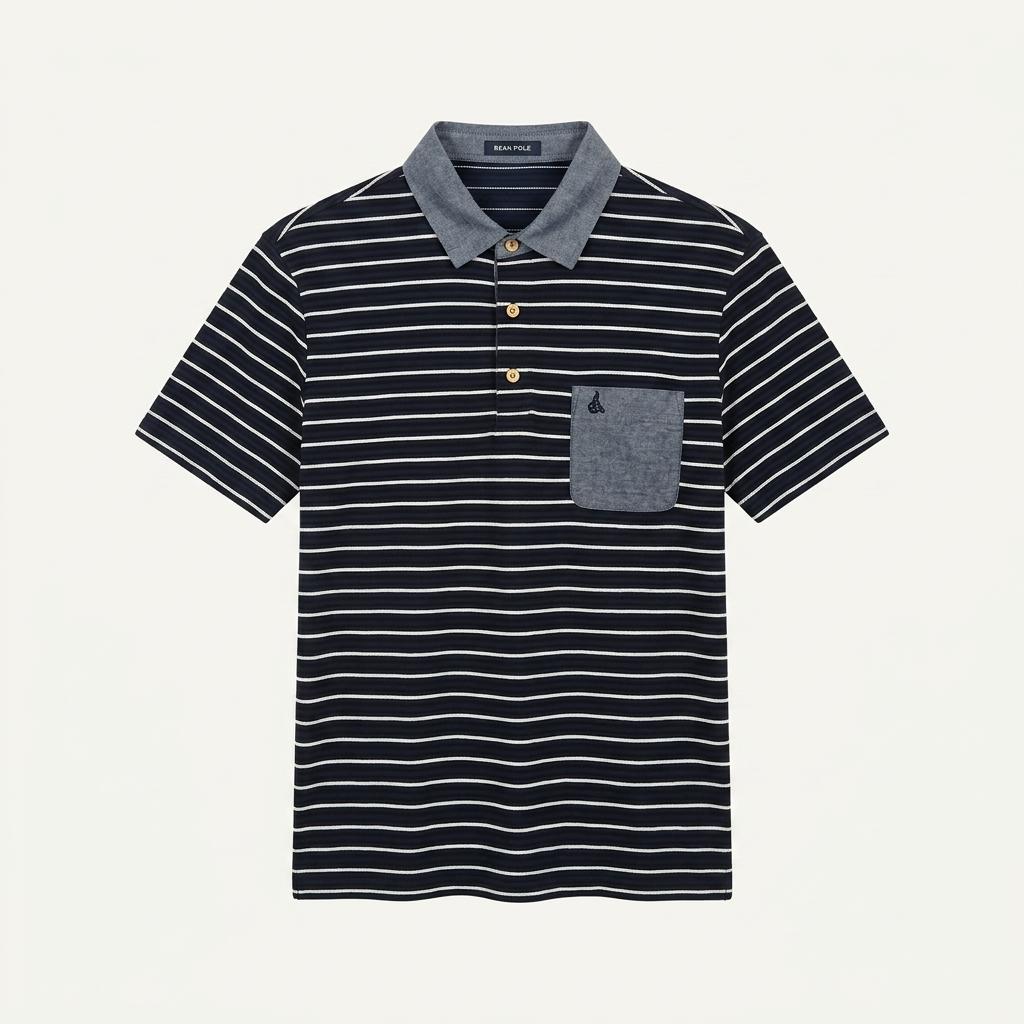 100,L,세탁완료)) BEAN POLE 빈폴 카라 스트라이프 반팔티셔츠 ! 1