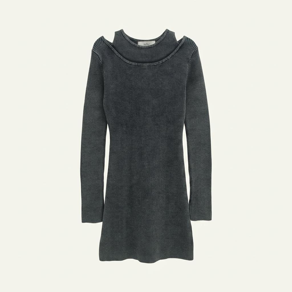 아틀리에나인 컷아웃 골지 미니 원피스 인디고 블루 (OP-6220)LAYERED KNIT 