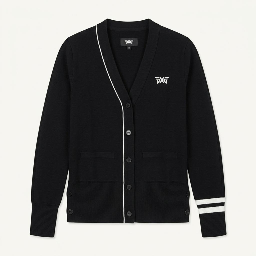 PXG 로고 라인 배색 가디건 블랙