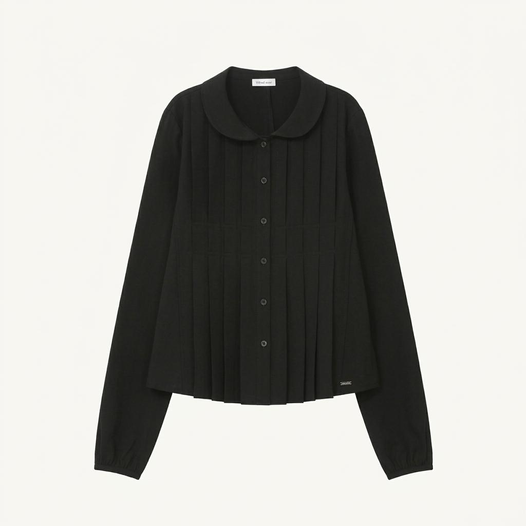 미세키서울 Round collar pleats shirts BLACK 블라우스 1