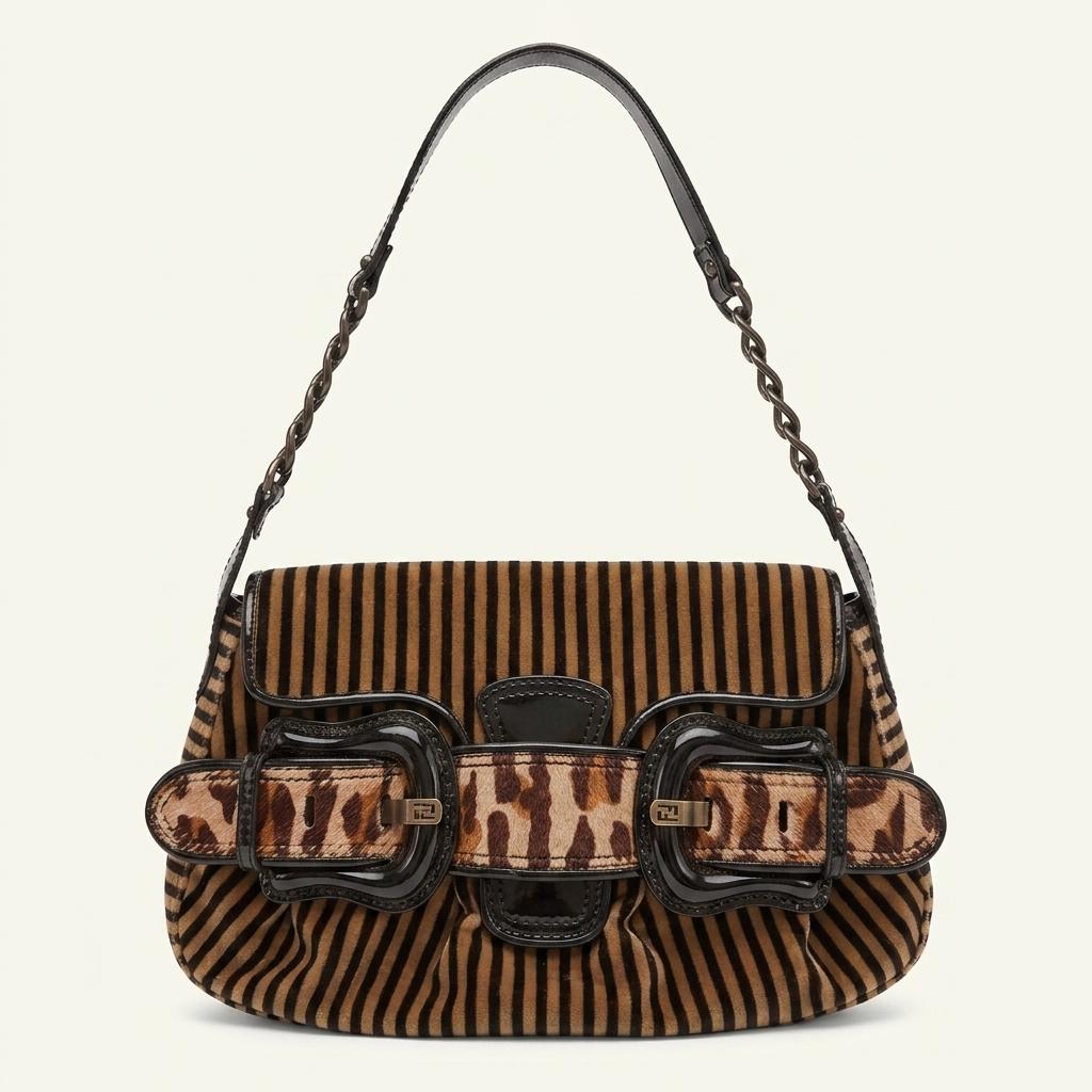 FENDI 펜디 90s 레오파드 비스 체인 숄더백