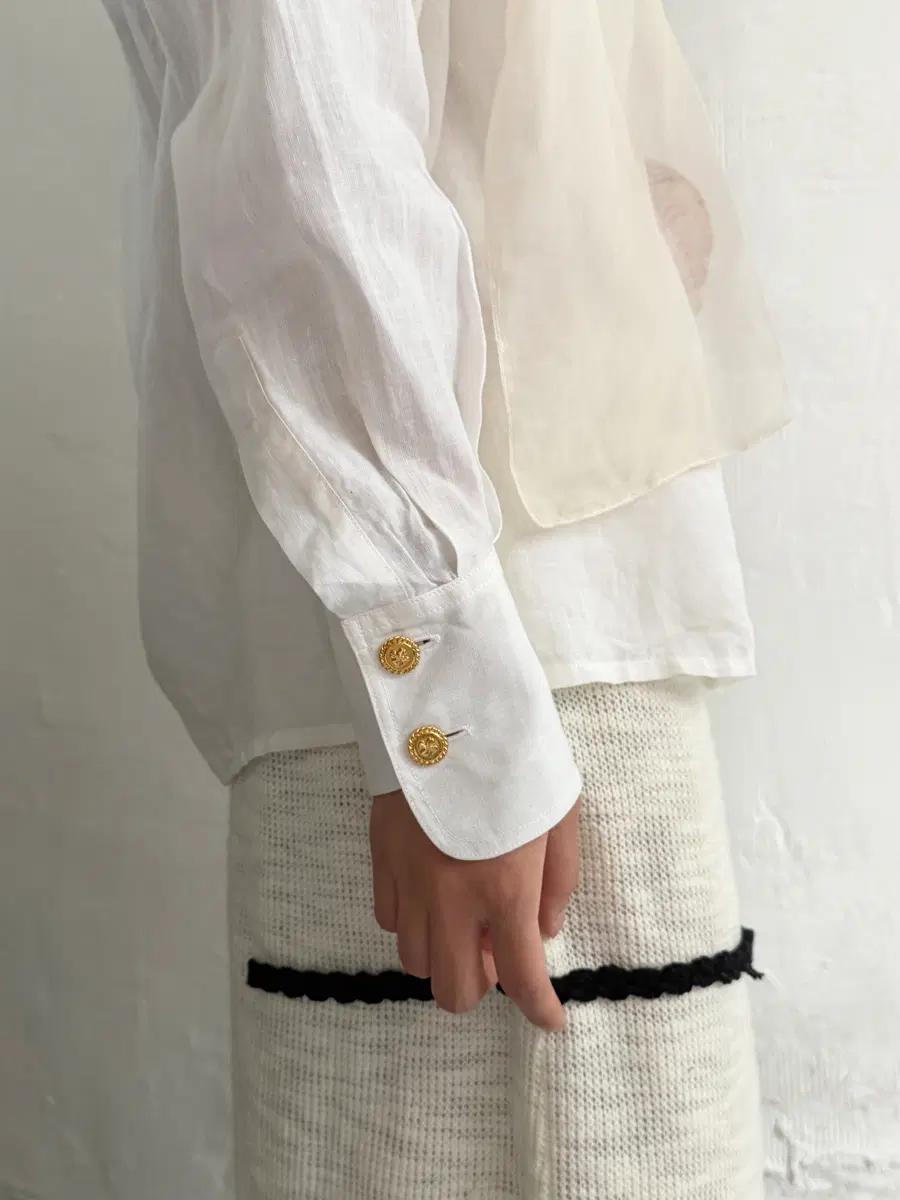 Chanel 샤넬 90s 화이트 린넨 타이 블라우스 셔츠 4