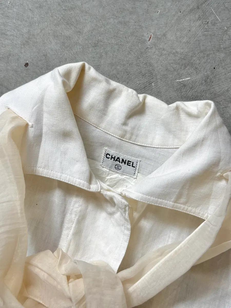 Chanel 샤넬 90s 화이트 린넨 타이 블라우스 셔츠 8