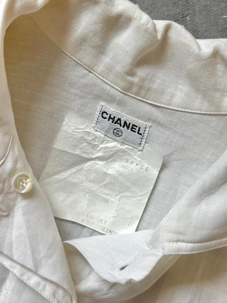 Chanel 샤넬 90s 화이트 린넨 타이 블라우스 셔츠 9