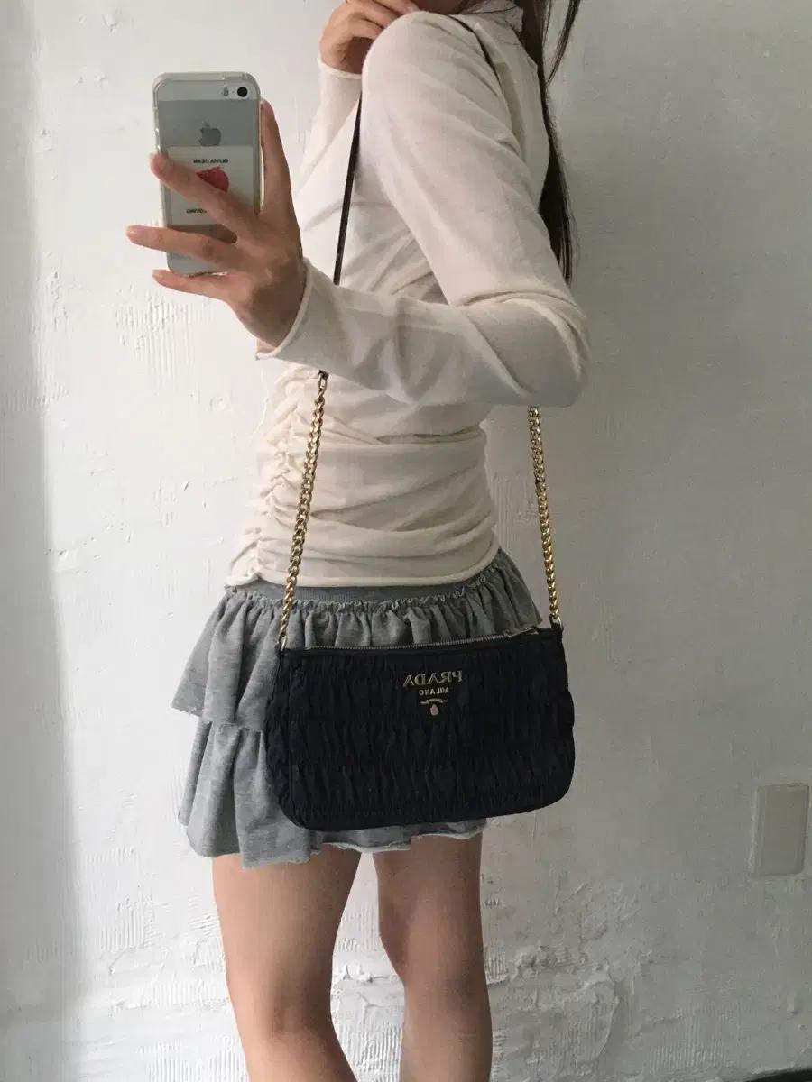 PRADA 프라다 네이비 나일론 테수토 고프레 숄더백 3