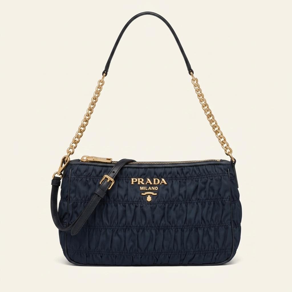 PRADA 프라다 네이비 나일론 테수토 고프레 숄더백