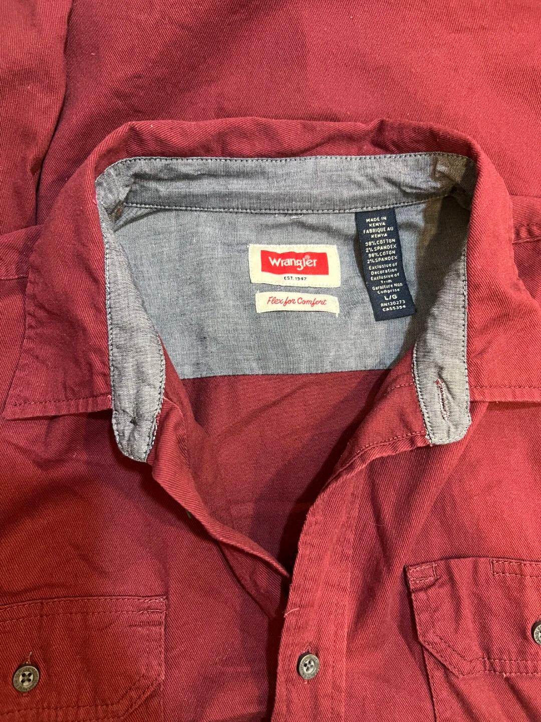 랭글러 Wrangler 남성 레드와인 코튼긴팔셔츠 3