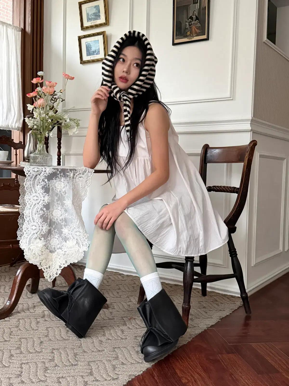 @9577 블랙 235-워싱원단 폴딩부츠 5cm 러블리 숏부츠-새상품 3