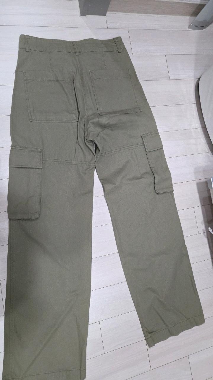 H&M 카키 면 와이드 카고 팬츠 3