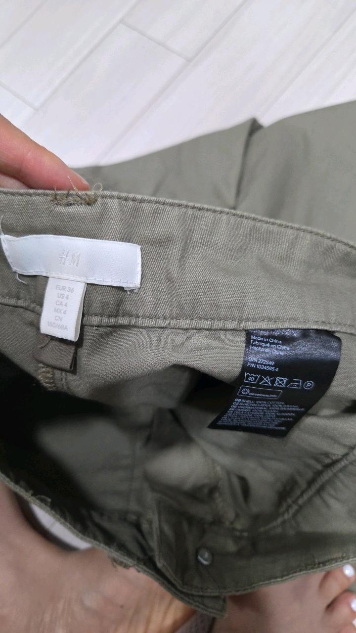 H&M 카키 면 와이드 카고 팬츠 4