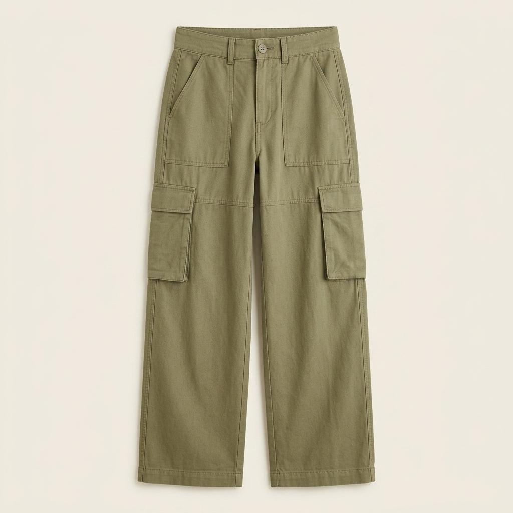 H&M 카키 면 와이드 카고 팬츠 1