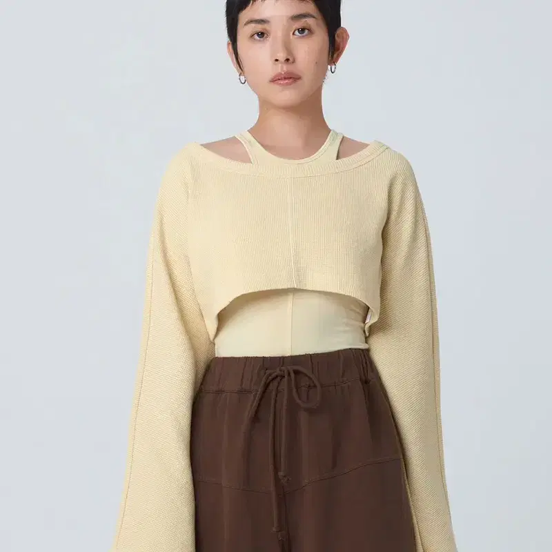 부디무드라 커버업 와플 티셔츠 롱슬리브 크롭탑 yellow (m) 8