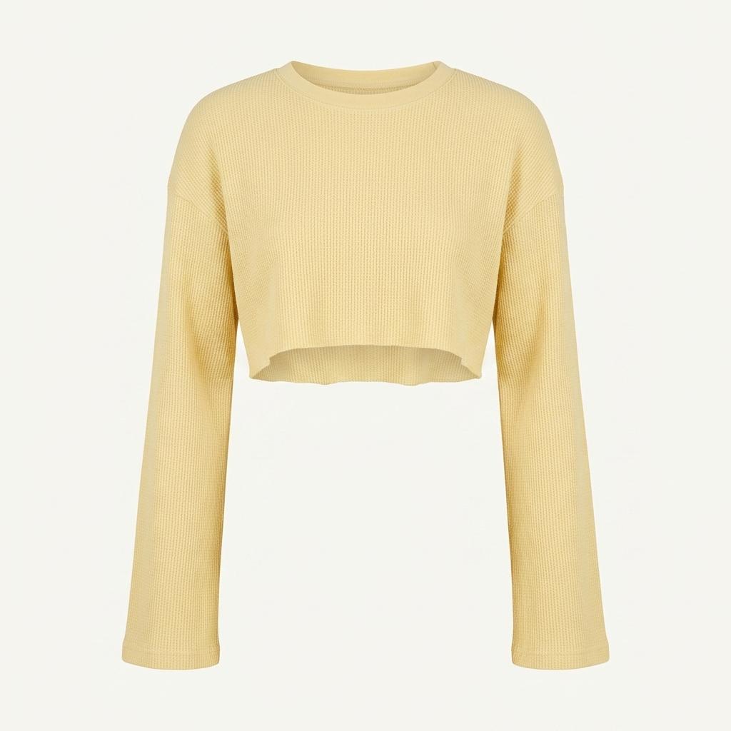 부디무드라 커버업 와플 티셔츠 롱슬리브 크롭탑 yellow (m) 1