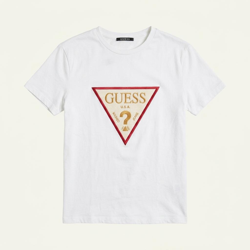 여성 게스 Guess 시그니처 삼각 로고 반팔 티셔츠 M 화이트