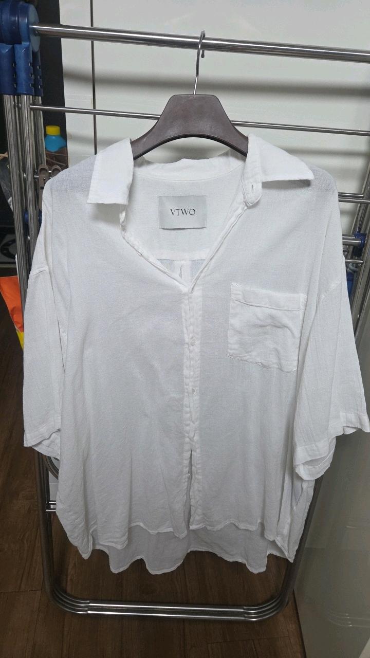 VTwo 리넨 혼방 루즈핏 반팔 셔츠 화이트 2