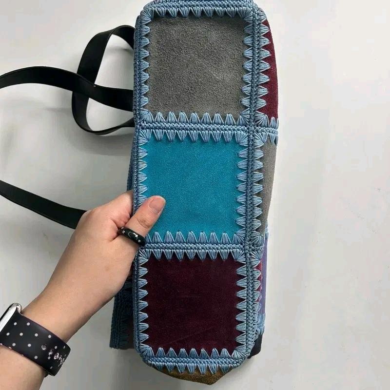 Vintage suede patchwork tote bag 5