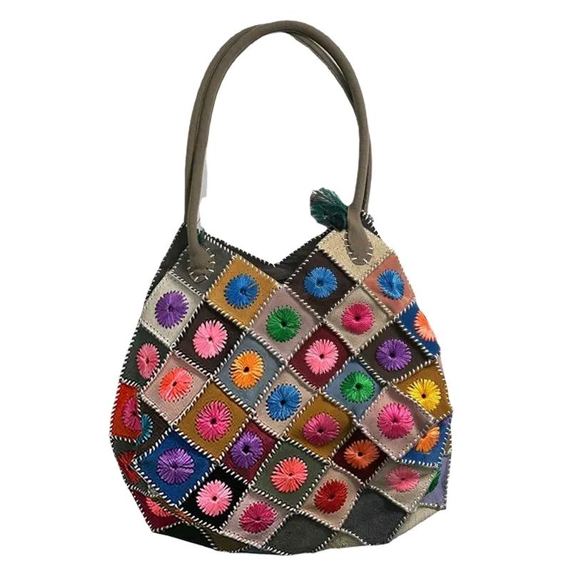 Vintage patchwork suede tote bag 2