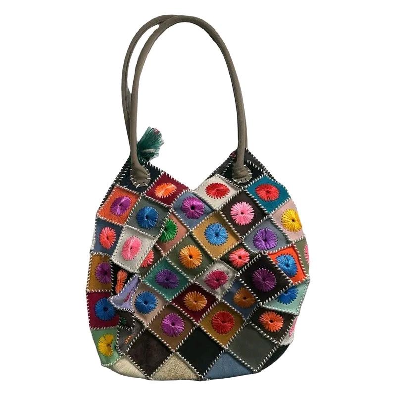 Vintage patchwork suede tote bag 7