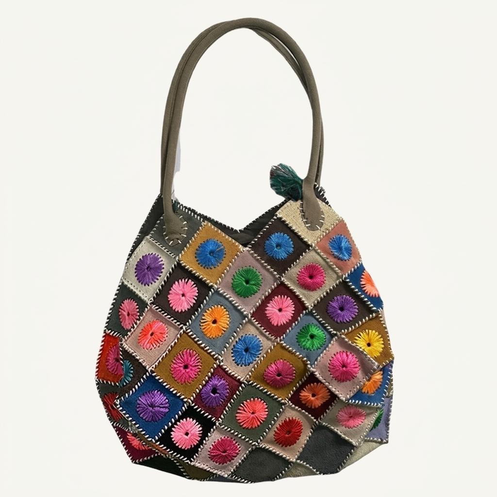 Vintage patchwork suede tote bag